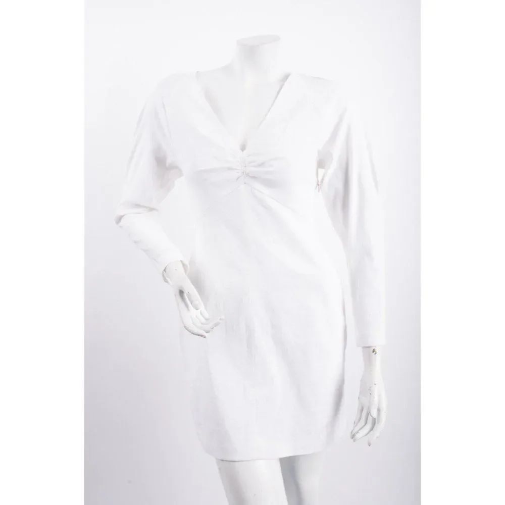 A.L.C. Womans Aila Gesso Dress Size 4 White V-Neck Puff Sleeve Linen Blend NWT - Picture 2 of 6